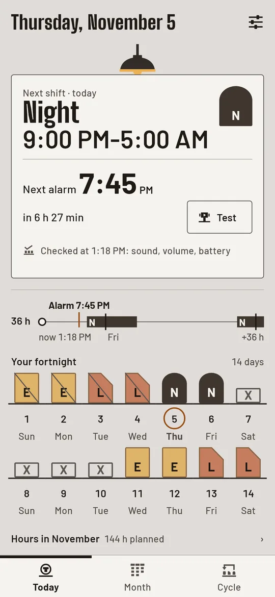 An alarm before every shift